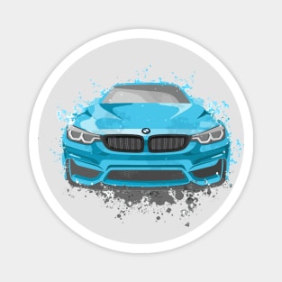 Blue Sports Car Illustration in Watercolor style Magnet